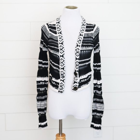 Free People Sweaters - Free People Black & White Knit Cropped Cardigan